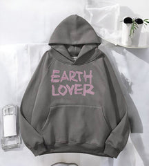 Earth Lover Taş İşleme Detail Baskılı Kapşonlu Sweatshirt