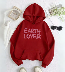 Earth Lover Taş İşleme Detail Baskılı Kapşonlu Sweatshirt