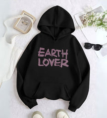 Earth Lover Taş İşleme Detail Baskılı Kapşonlu Sweatshirt