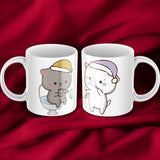 Sevimli Kedi Temalı Çift Beyaz Kupa Bardak