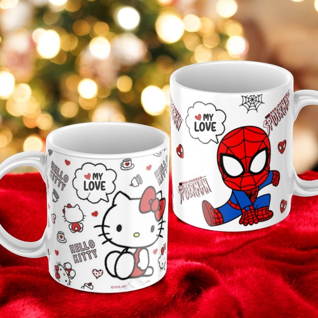 Spider & Kitty Temalı Çift Beyaz Kupa Bardak