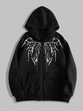 Gothic Baskılı Oversize Fermuarlı Siyah Unisex Kapüşonlu Hırka