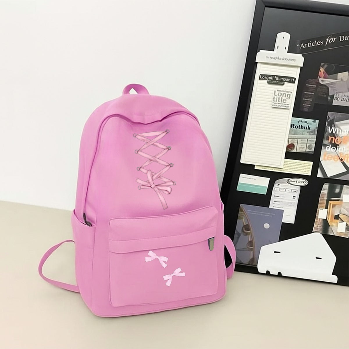 Kurdele Baskılı Renkli Unisex Okul Sırt Çantası