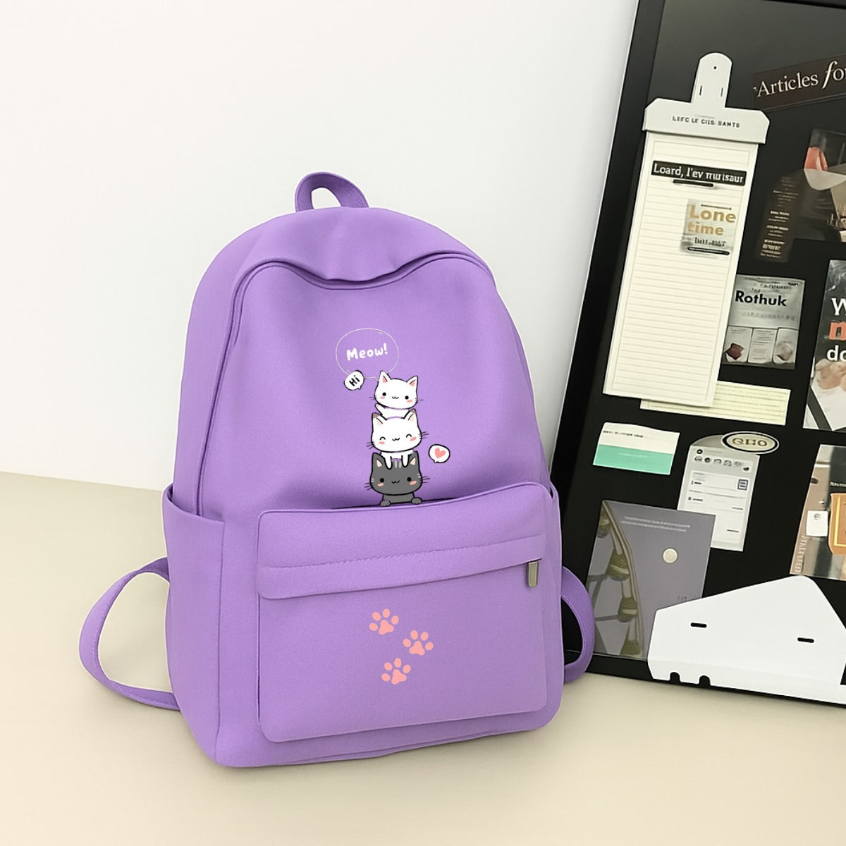 Cat Baskılı Renkli Unisex Okul Sırt Çantası