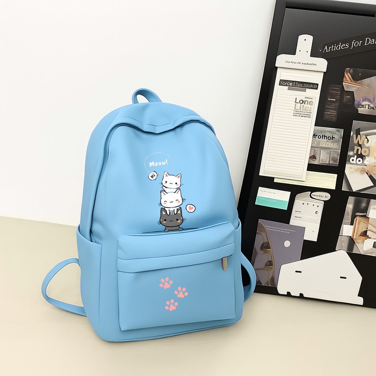 Cat Baskılı Renkli Unisex Okul Sırt Çantası