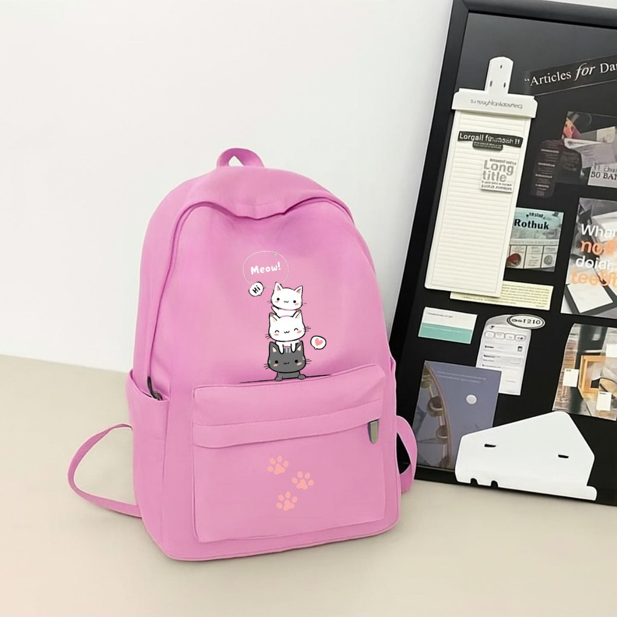 Cat Baskılı Renkli Unisex Okul Sırt Çantası