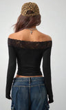 Gothic Hac Valor Siyah Uzun Kol Dantelli Bluz