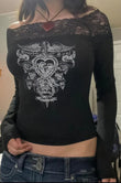 Gothic Hac Valor Siyah Uzun Kol Dantelli Bluz