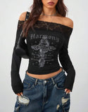Gothic Hac Valor Siyah Uzun Kol Dantelli Bluz