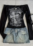 Gothic Hac Valor Siyah Uzun Kol Dantelli Bluz