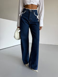 Y2k Lace Ribbon Detail Jean Pantolon