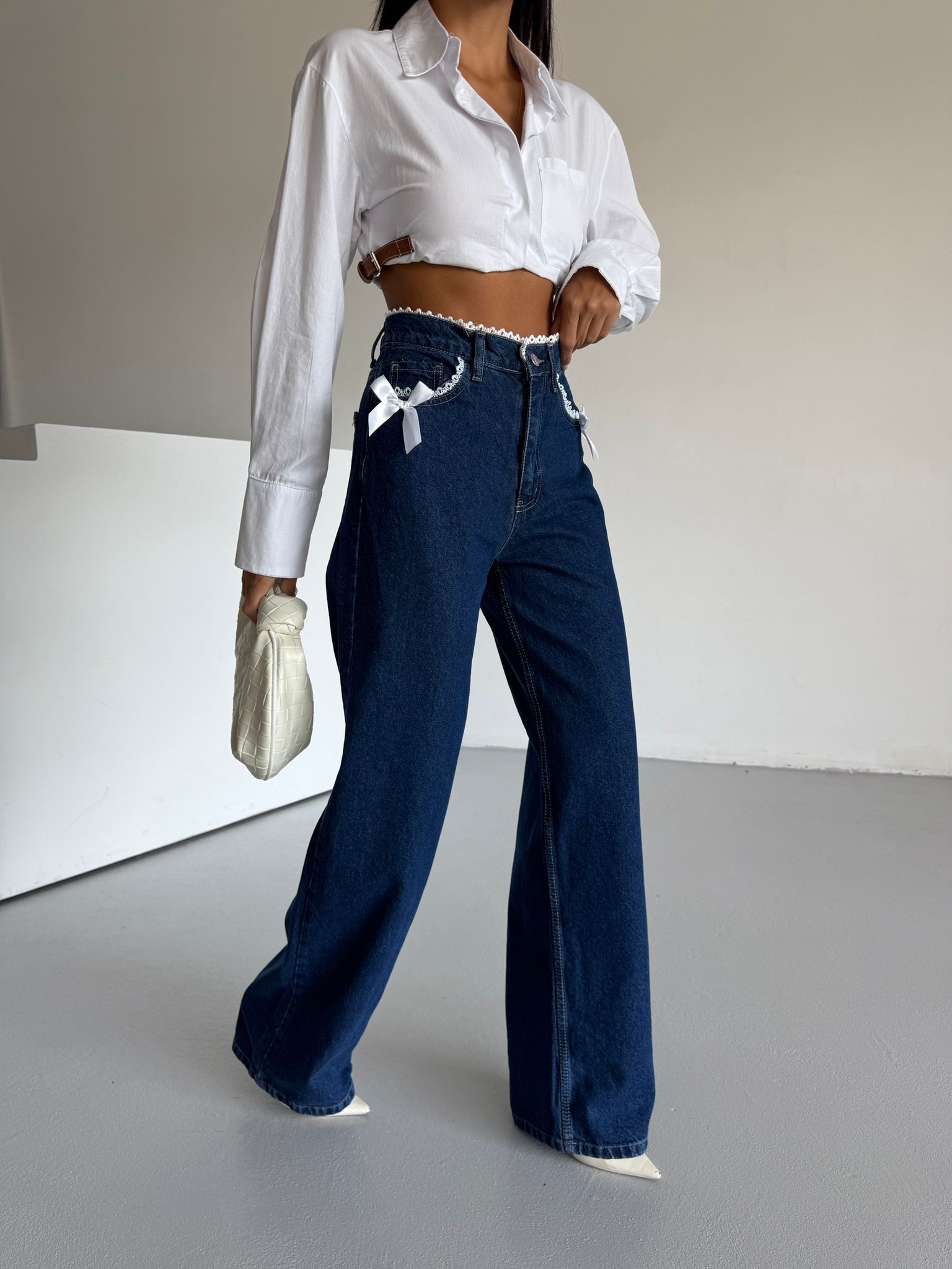 Y2k Lace Ribbon Detail Jean Pantolon