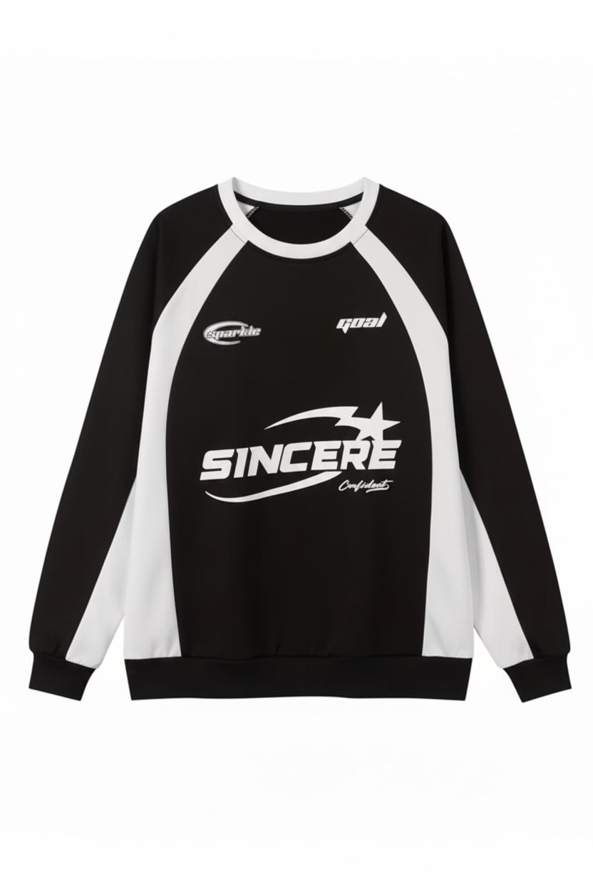 Y2K Streetwear Sincere Baskılı Siyah Unisex Oversize Bisiklet Yaka Sweatshirt