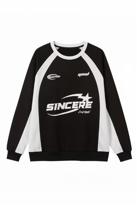 Y2K Streetwear Sincere Baskılı Siyah Unisex Oversize Bisiklet Yaka Sweatshirt