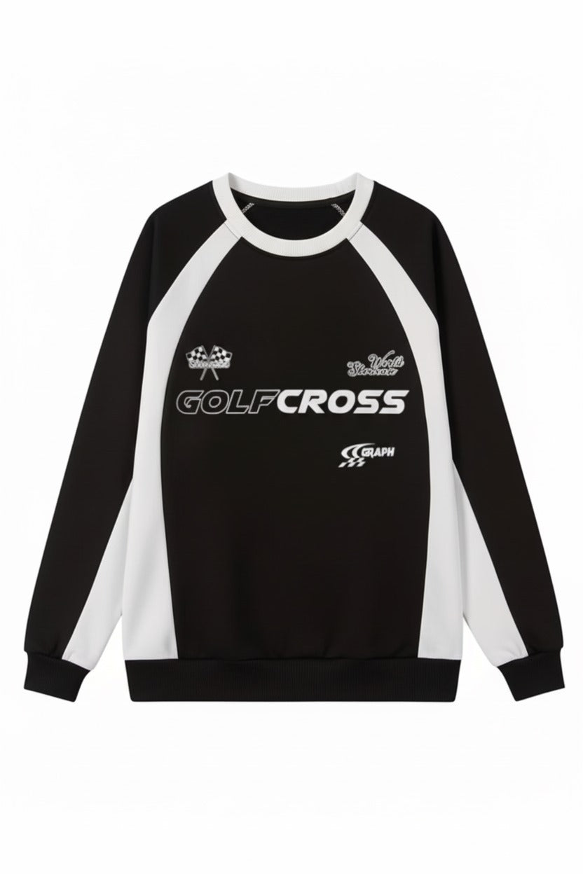 Y2K Streetwear Golf Baskılı Siyah Unisex Oversize Bisiklet Yaka Sweatshirt