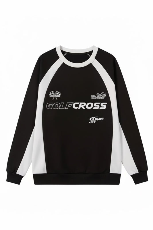 Y2K Streetwear Golf Baskılı Siyah Unisex Oversize Bisiklet Yaka Sweatshirt