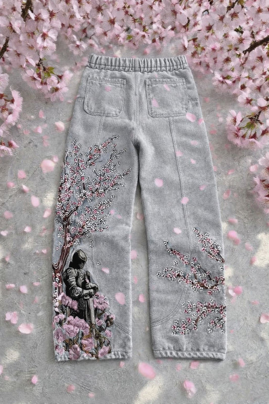 Night Blossom Sakura Nakışlı Baggy Eşofman Altı
