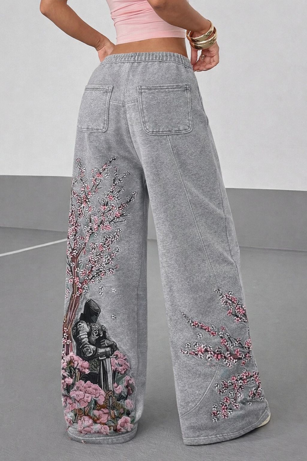 Night Blossom Sakura Nakışlı Baggy Eşofman Altı