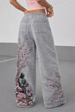 Night Blossom Sakura Nakışlı Baggy Eşofman Altı