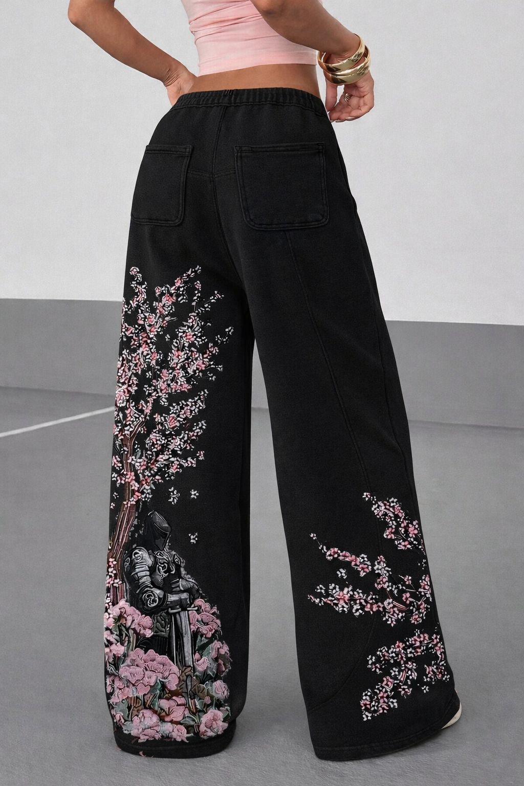 Night Blossom Sakura Nakışlı Baggy Eşofman Altı