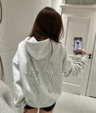 Pul Detaylı Sırt Kelebek İşlemeli Hoodie Sweatshirt