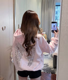 Pul Detaylı Sırt Kelebek İşlemeli Hoodie Sweatshirt