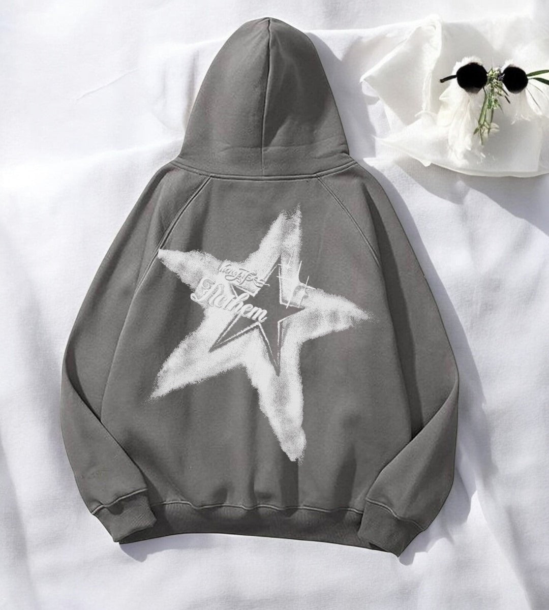 Star Detail Antrasit Baskılı Kapşonlu Sweatshirt