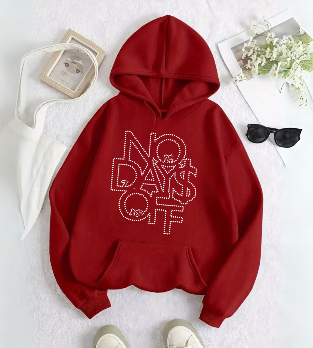 No Days Of Taş İşleme Detail Baskılı Kapşonlu Sweatshirt