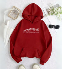 Porsche Taş İşleme Detail Baskılı Kapşonlu Sweatshirt