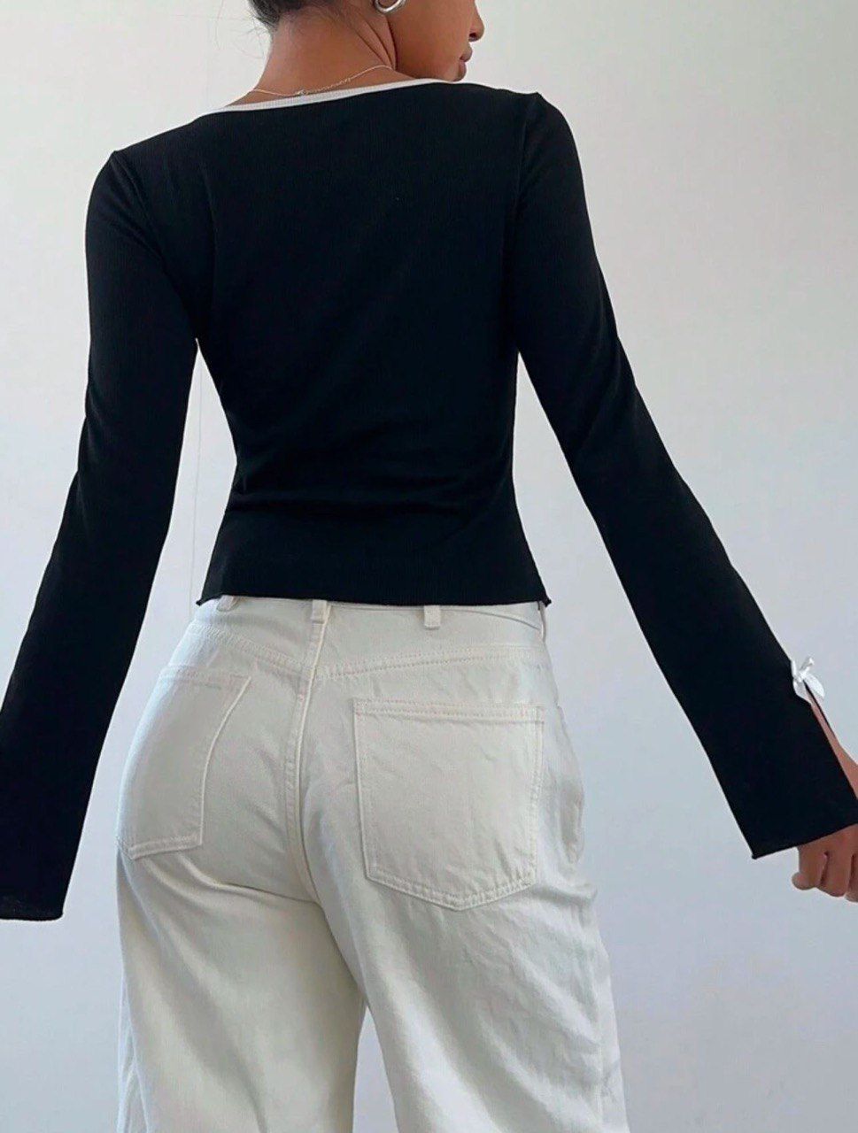 Y2k Kurdele Detaylı Büzgülü Yaka Uzun Kol Retro Crop Bluz