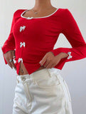 Y2k Kurdele Detaylı Büzgülü Yaka Uzun Kol Retro Crop Bluz