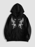 Gothic Baskılı Oversize Fermuarlı Siyah Unisex Kapüşonlu Hırka