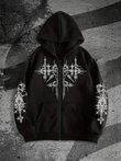 Gothic Baskılı Oversize Fermuarlı Siyah Unisex Kapüşonlu Hırka