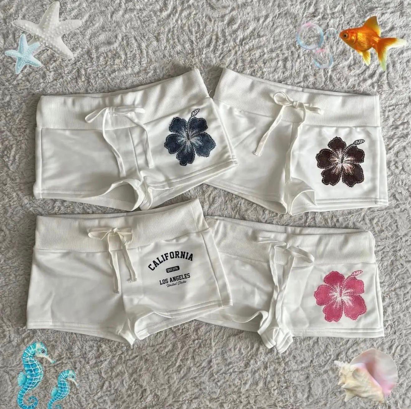 Kahverengi Sakura Flower Mini Şort
