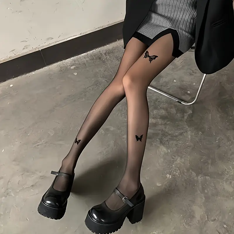 Butterfly Gothic Desenli Ithal Fileli Külotlu Çorap