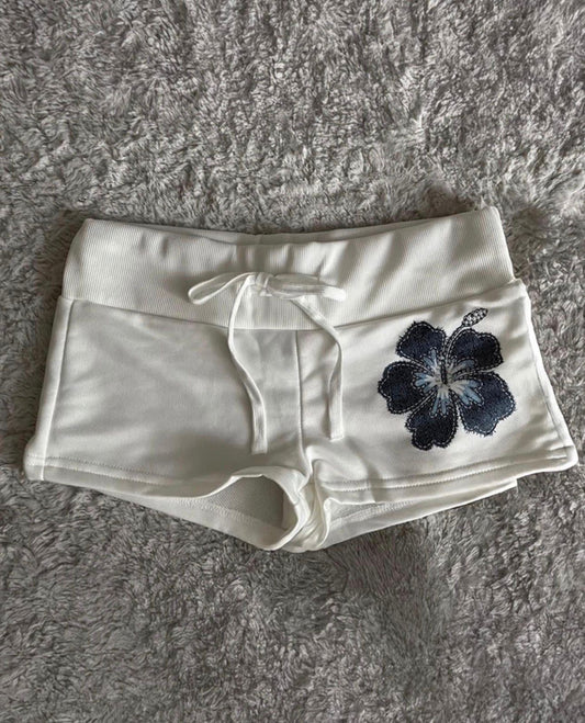 Lacivert Sakura Flower Mini Şort