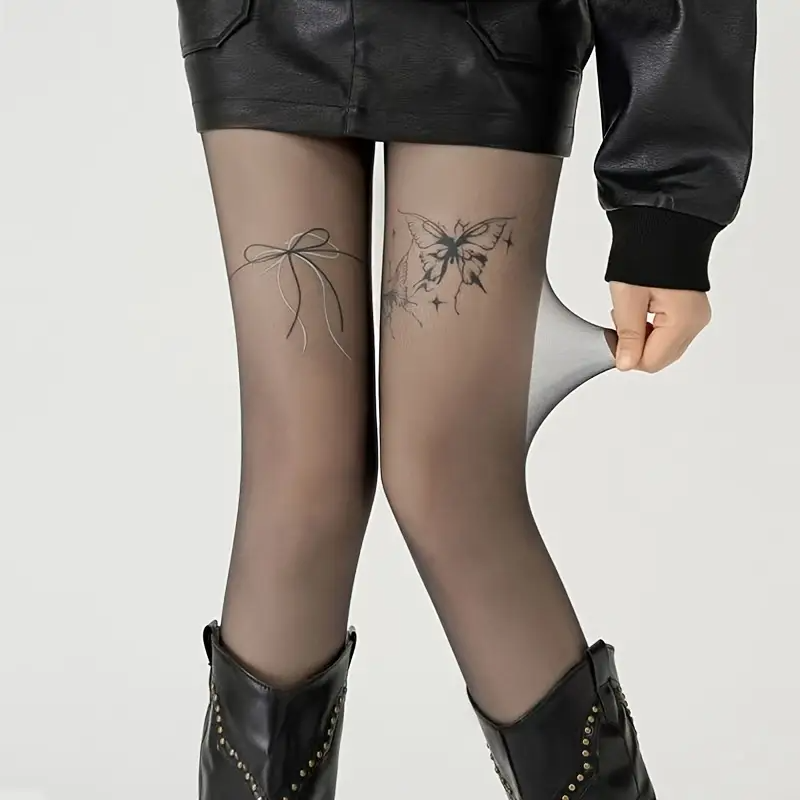 Butterfly Gothic Desenli Ithal Fileli Külotlu Çorap