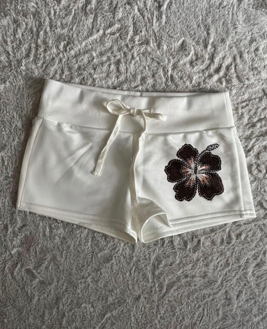 Kahverengi Sakura Flower Mini Şort