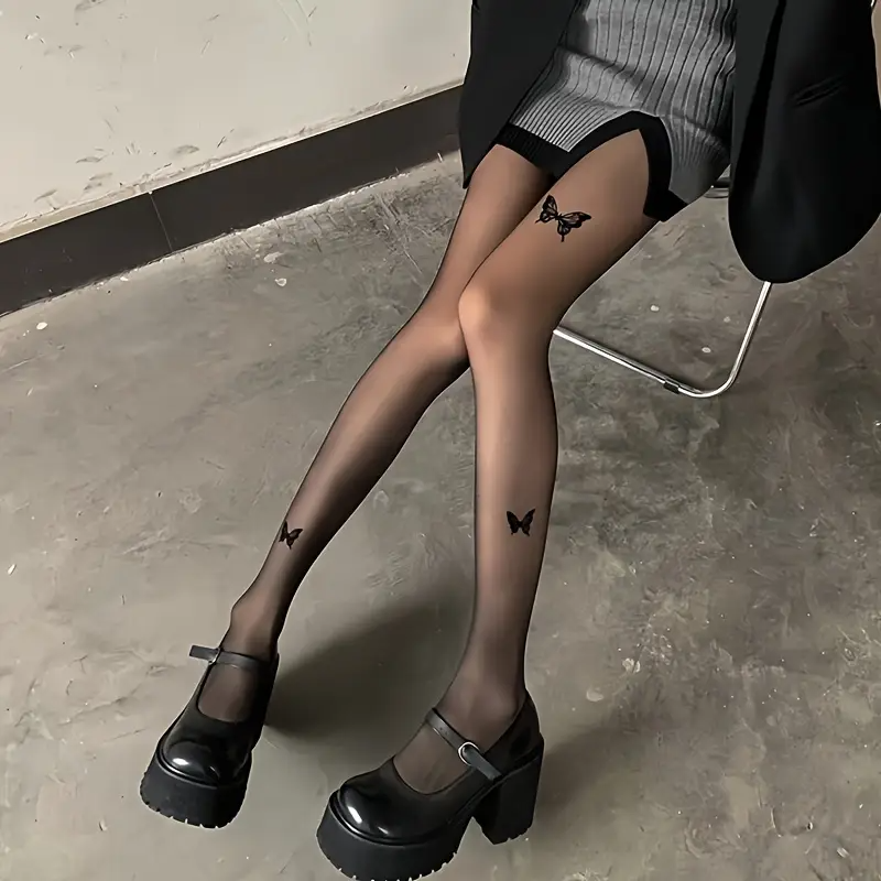 Butterfly Gothic Desenli Ithal Fileli Külotlu Çorap