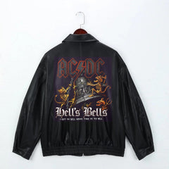 Rock Serisi AC/DC Streetwear Siyah Oversize Unisex Deri Ceket