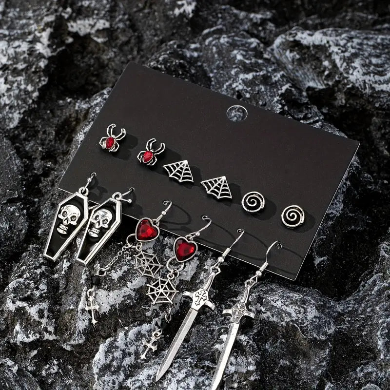6'lı Gothic Spider Küpe Seti