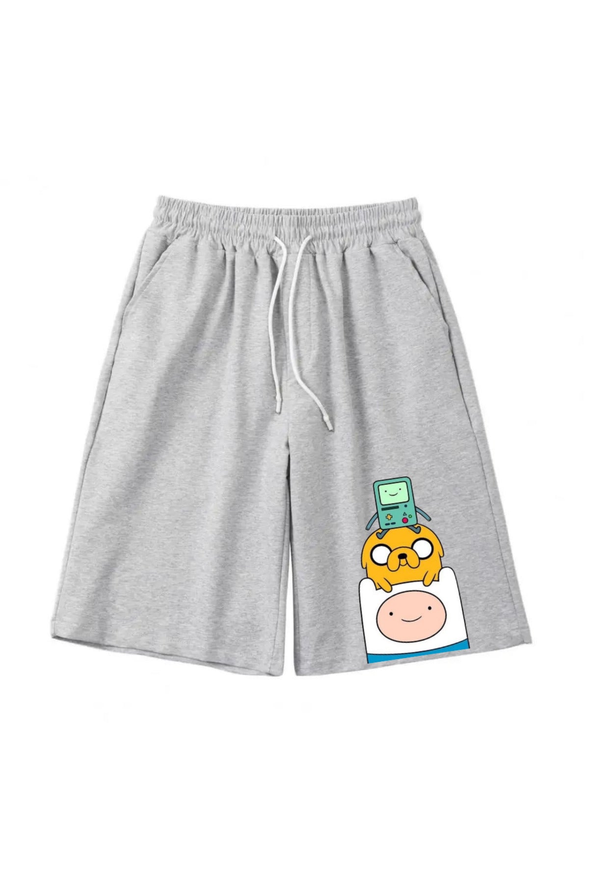 Adventure Time Baskılı Gri Unisex Penye Şort