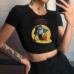 Adventure Time Finn And Jake Baskılı Siyah Crop - touzmoda