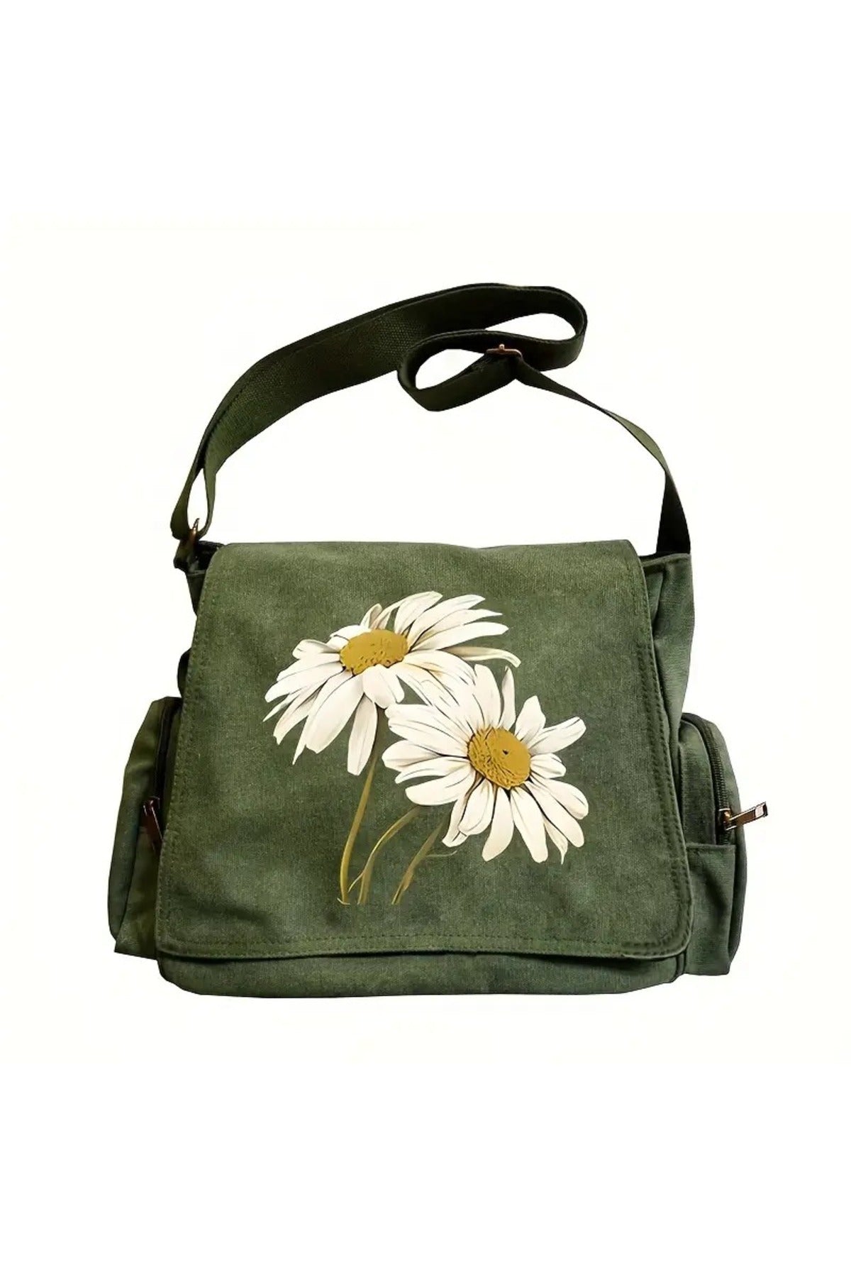 Aesthetic Baskılı Unisex Haki Postacı Çantası