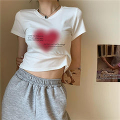 Aesthetic Heart Baskılı Beyaz Crop - touzmoda