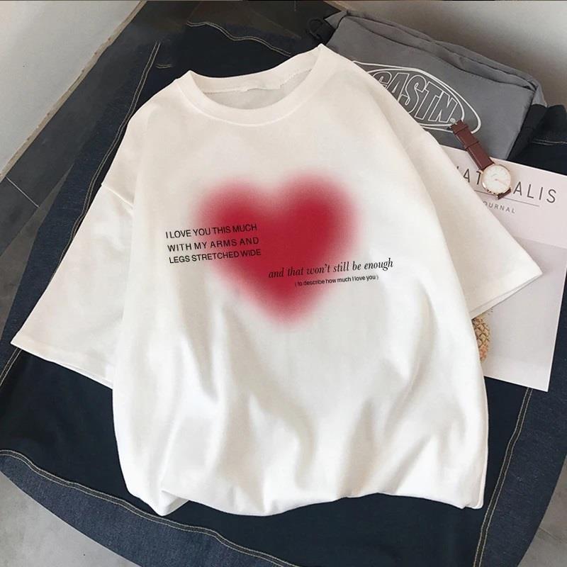 Aesthetic Heart Baskılı Beyaz Unisex Oversize T-shirt