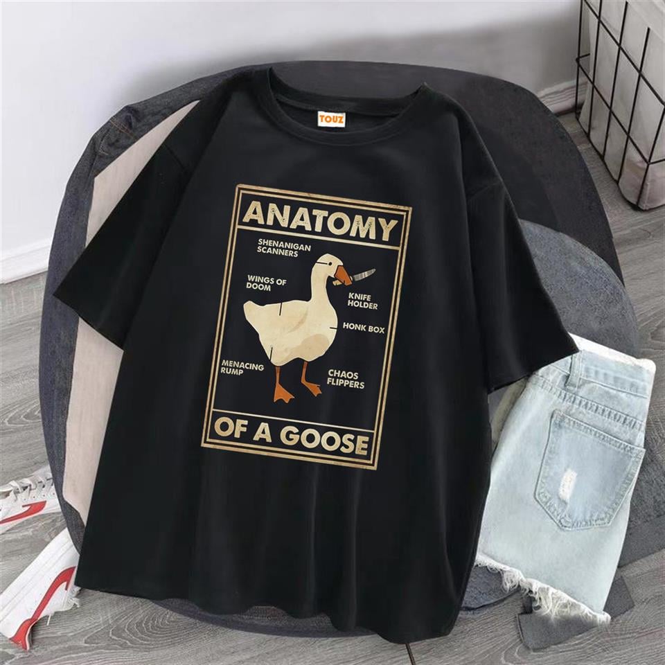 Duck Anatomy Baskılı Siyah Unisex Oversize T-shirt