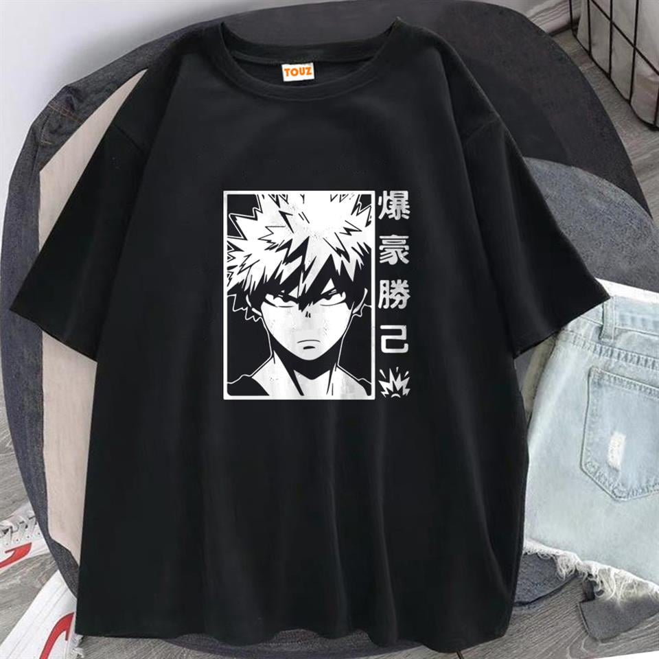 Anime Bakugou Baskılı Siyah Unisex Oversize T-shirt