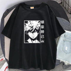 Anime Bakugou Baskılı Siyah Unisex Oversize T-shirt