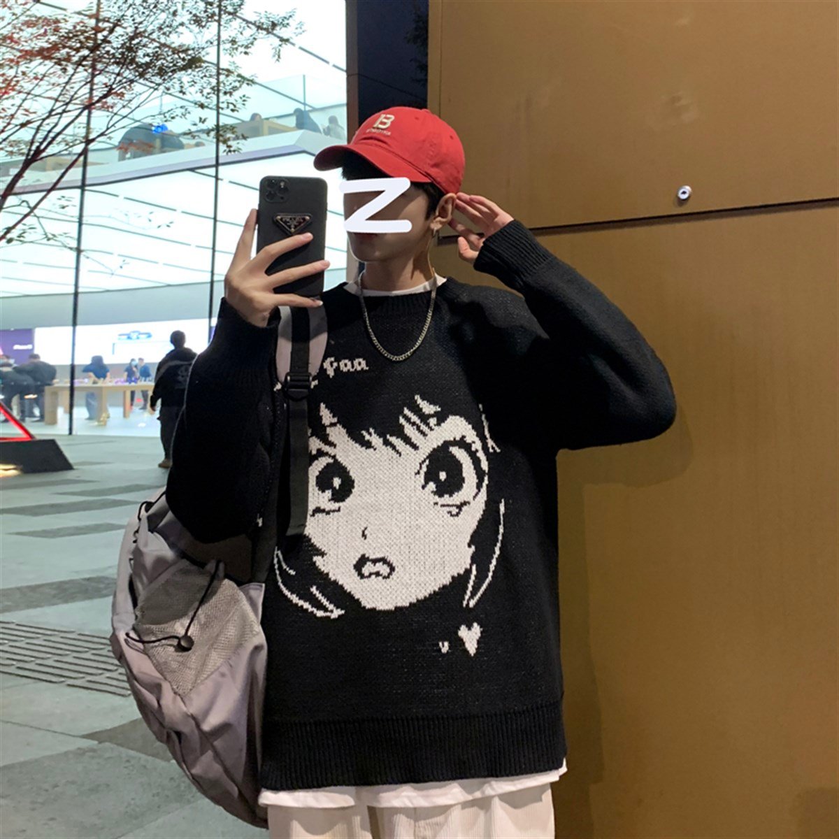 Anime Girl Harajuku Vintage Streetwear Unisex Siyah Kazak